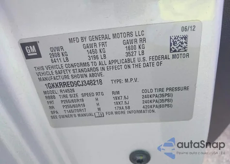 2012 GMC Acadia Slt-1 from USA, damaged, VIN 1GKKRRED9CJ348218